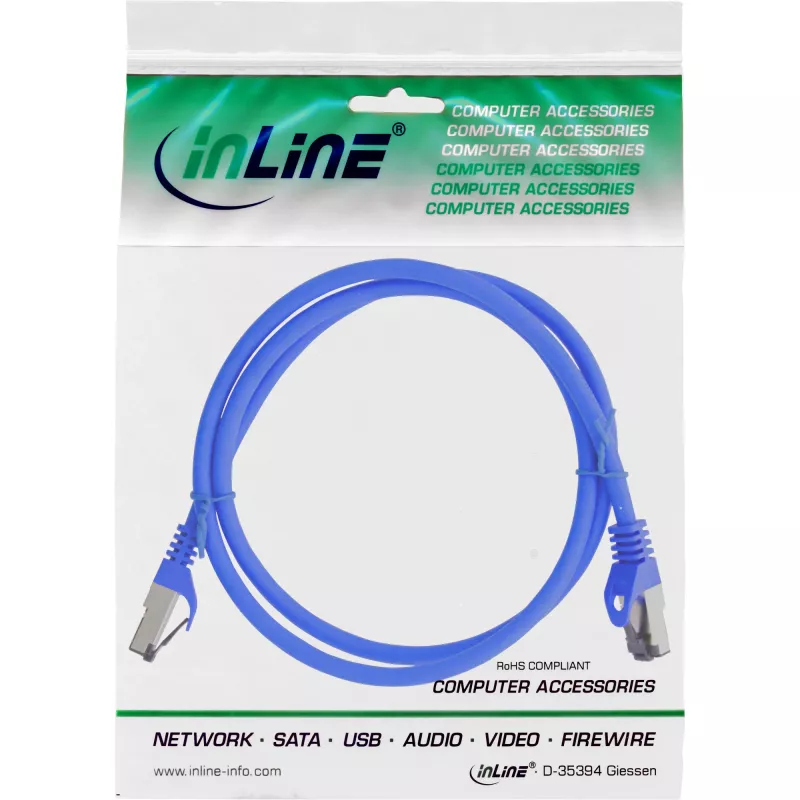 InLine Patch kabel S/FTP PiMF Cat.8.1 bezhalogenowy 2000MHz niebieski, 1m