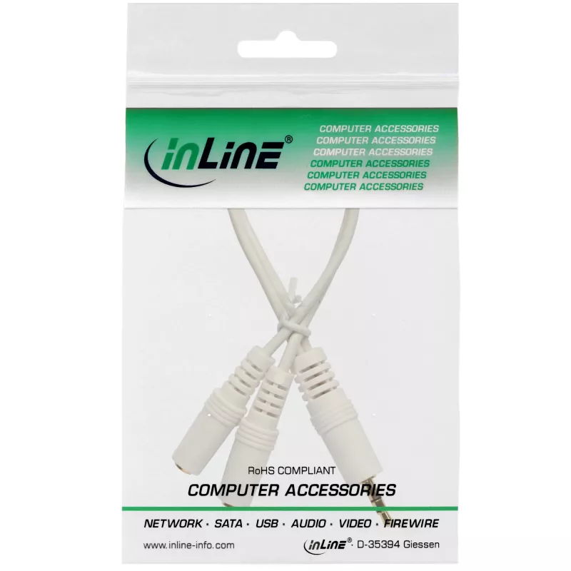 Kabel stereo Y InLine 3,5mm stereo M na dwa 3,5mm stereo F biały/złoty, 0,1m