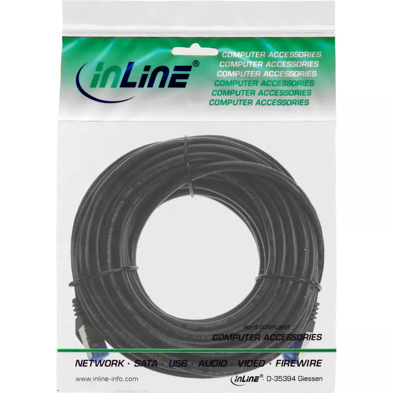 InLine Patch kabel, Cat.6A, S/FTP, PE outdoor, czarny, 30 m
