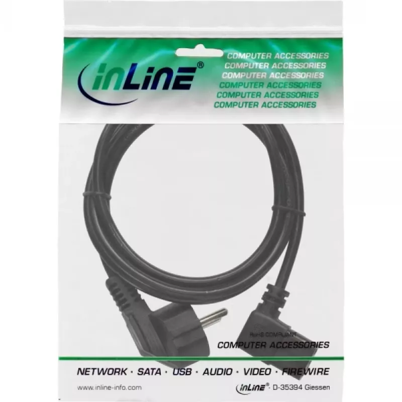 Kabel zasilający InLine, CEE 7/7 kątowa / 3-pin IEC C13 męski kątowy, 1,8 m