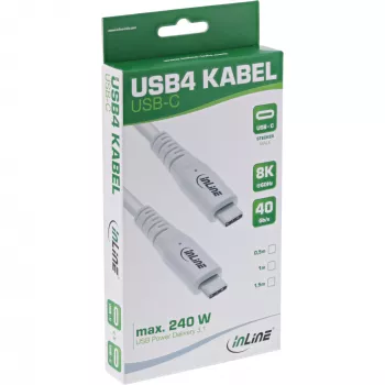 Kabel InLine USB4, USB-C męski/męski, PD 240W, 8K60Hz, TPE, biały, 2m