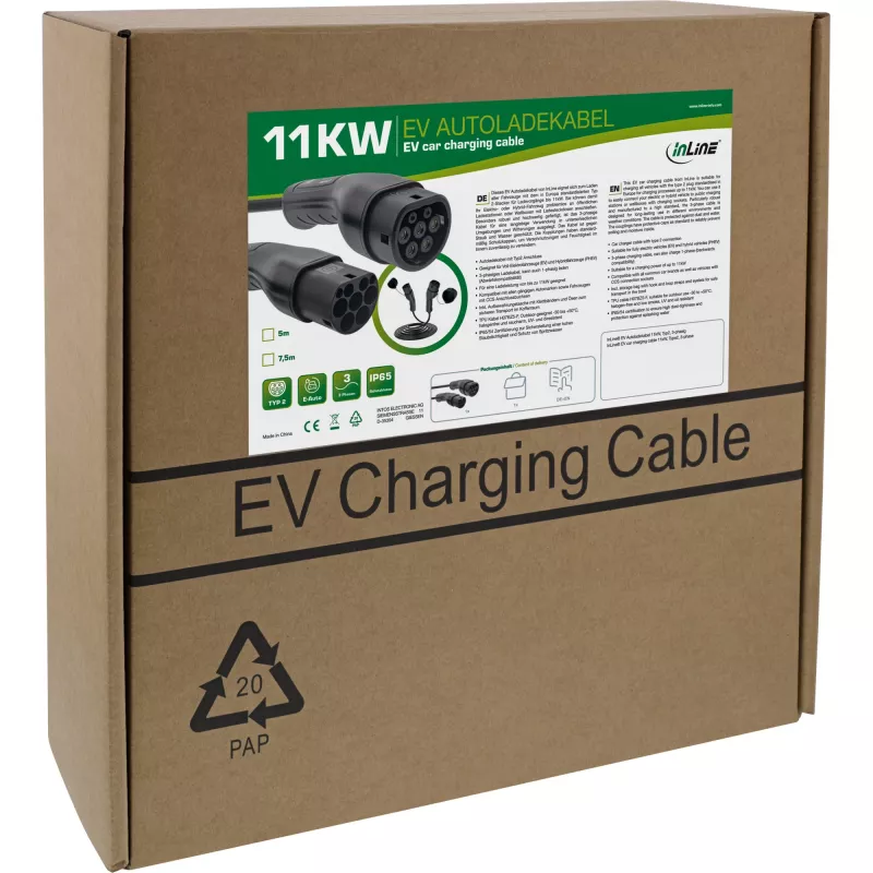 Kabel do ładowania samochodów elektrycznych InLine 11 kW Typ 2, 3-fazowy, 7,5 m
