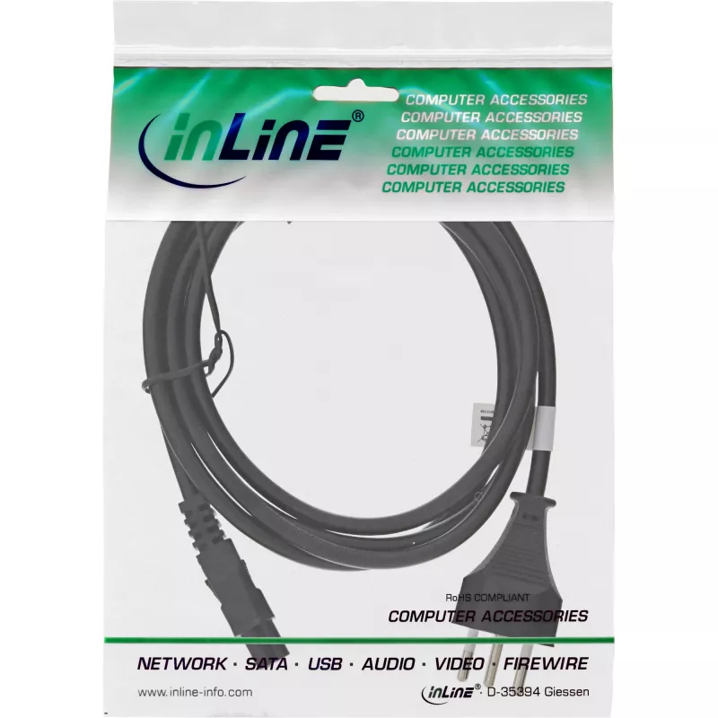 Kabel zasilający InLine do notebooka, Szwajcaria, wtyk 3-biegunowy, 2m