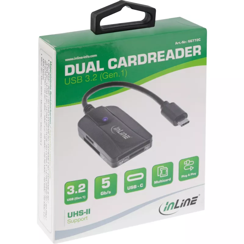 Czytnik kart InLine USB 3.1 USB-C, dla SD/SDHC/SDXC, microSD, kompatybilny z UHS-II