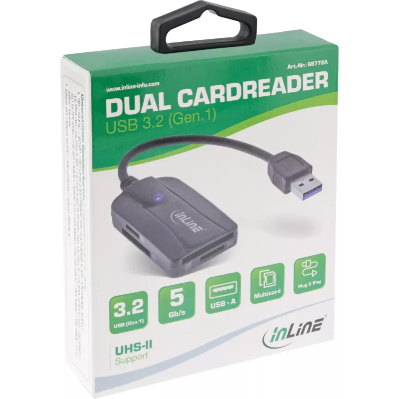 Czytnik kart InLine USB 3.1 USB-A, do SD/SDHC/SDXC, microSD, kompatybilny z UHS-II