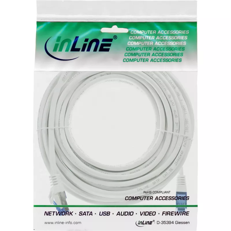 InLine Patch kabel, Kat.6A, S/FTP, TPE elastyczny, biały, 20m