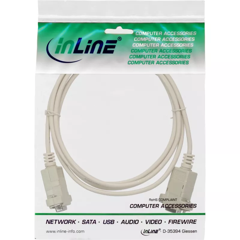 Kabel null modem InLine 9-pinowy gniazdo/gniazdo zaciskany 2 m beżowy