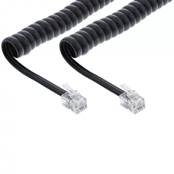 Zwinięty kabel telefoniczny InLine RJ10 4P4C 18893 2 m czarny