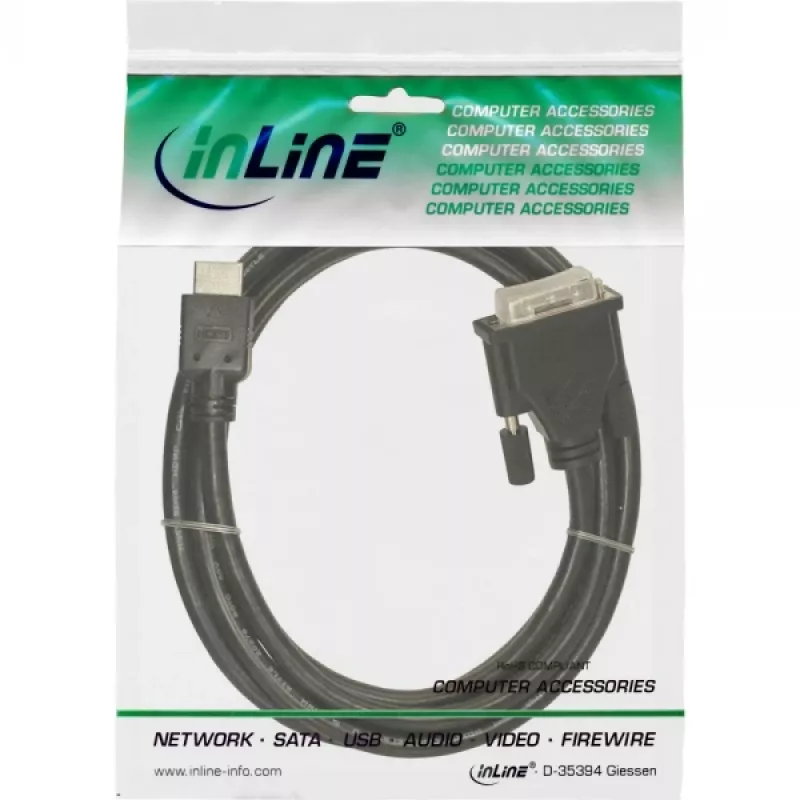 Kabel InLine HDMI-DVI 19-pin męski / 18+1 męski + filtr ferrytowy czarny 5m