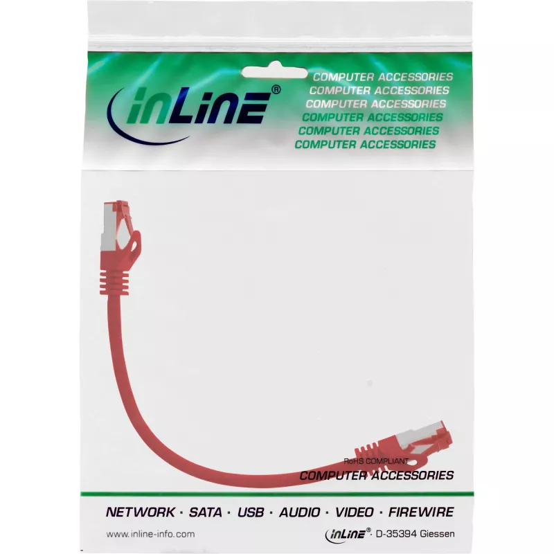 Kabel krosowy InLine S/FTP PiMF Cat.6 250MHz PVC CCA czerwony 0.25m