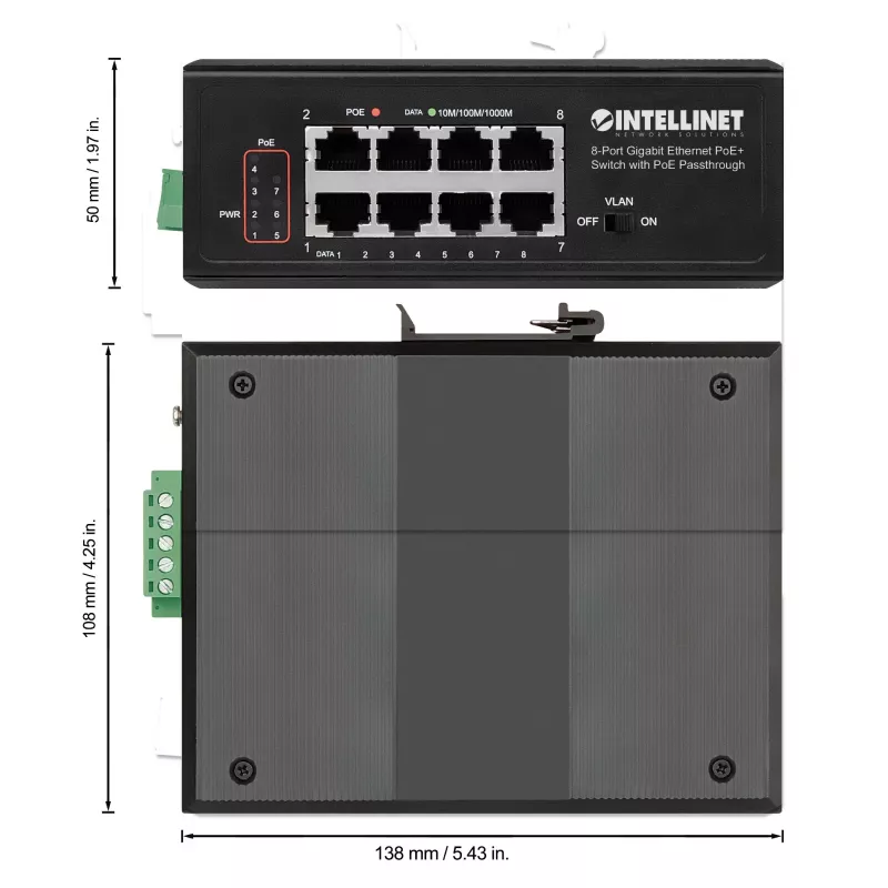 Przełącznik przemysłowy Intellinet 8-Port Gigabit Ethernet PoE+