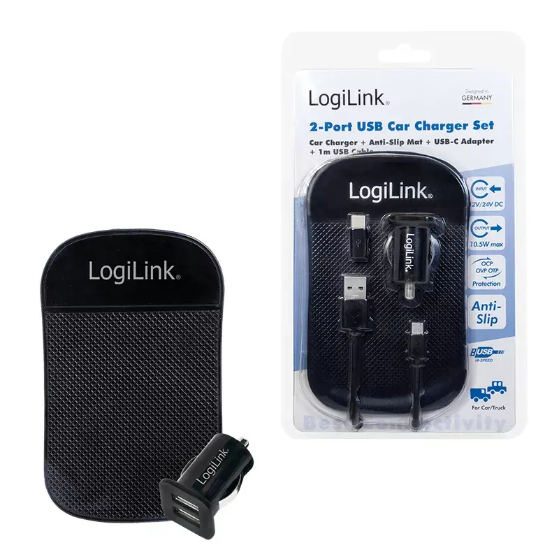 Ładowarka do urządzeń mobilnych LogiLink PA0204 Uniwersalna Czarna Gniazdo zapalniczki Wewnętrzna 12/24V 2.1A