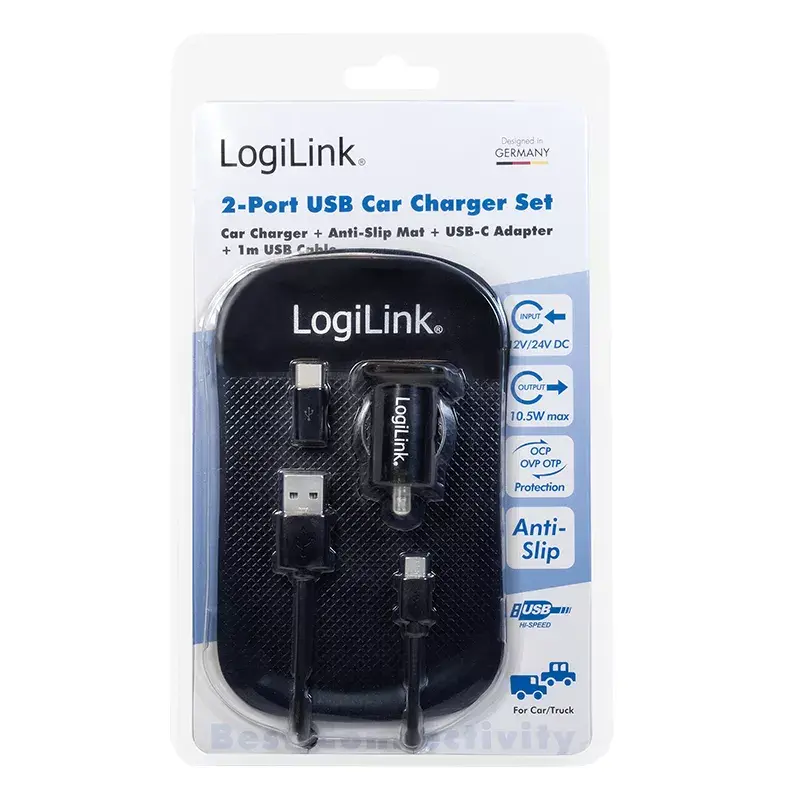 Ładowarka do urządzeń mobilnych LogiLink PA0204 Uniwersalna Czarna Gniazdo zapalniczki Wewnętrzna 12/24V 2.1A