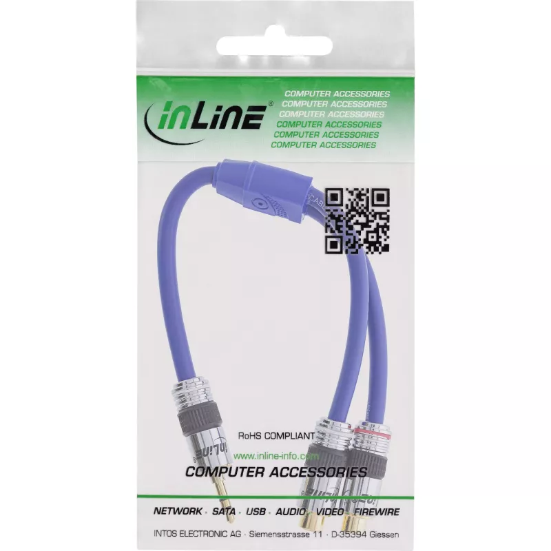 InLine Audio kabel Premium 2x RCA żeński / 3.5mm męski pozłacany 0.25m