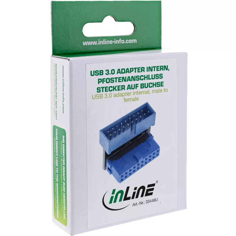 Wewnętrzny adapter InLine USB 3.0, złącze słupkowe męskie / żeńskie, skierowane w dół