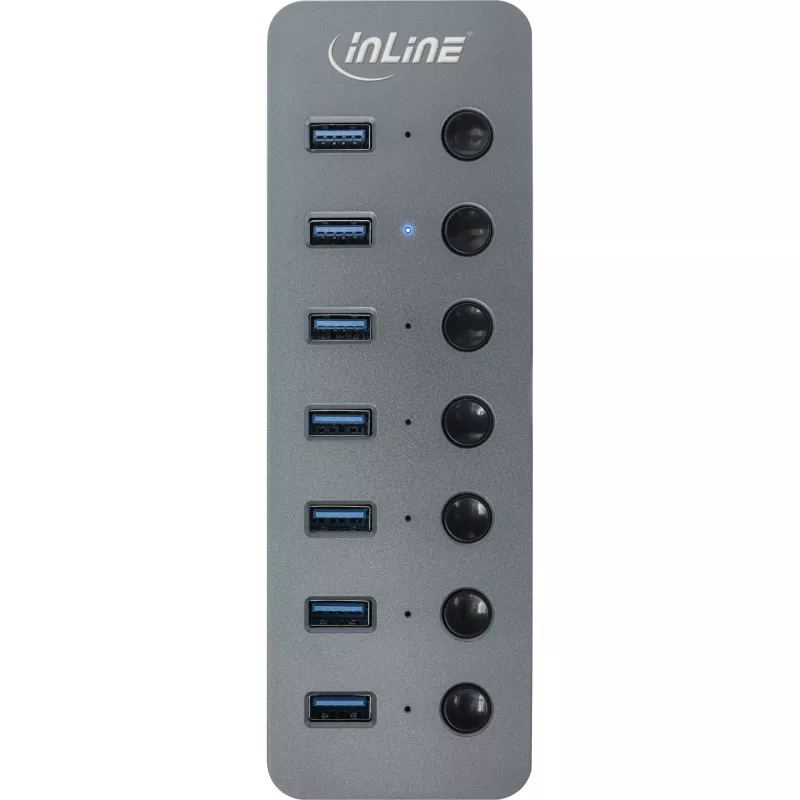 InLine USB 3.2 Gen.1 hub, 7-portowy, z przełącznikiem, aluminium, szary, z zasilaczem