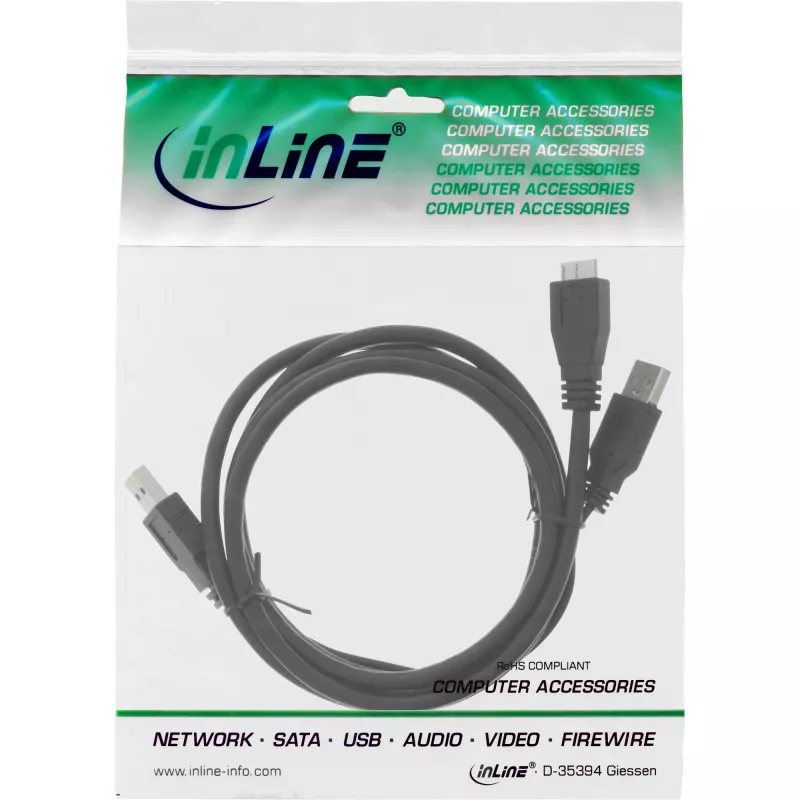 InLine USB 3.2 Gen.1 Kabel Y 2x Typ A męski / Micro B męski, czarny, 1,5m