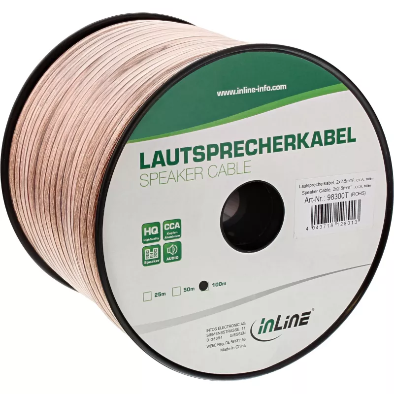 Kabel głośnikowy InLine 2x 2.5mm² CCA przezroczysty 50m
