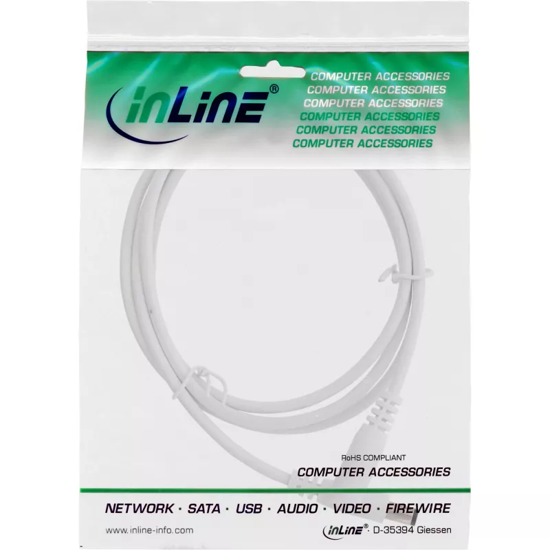 Przedłużacz DC InLine, wtyk/gniazdo DC 5.5x2.1mm, biały, 1m