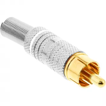 InLine męska wtyczka RCA metalowa do lutowania, srebrna, biały pierścień, do kabla 6 mm