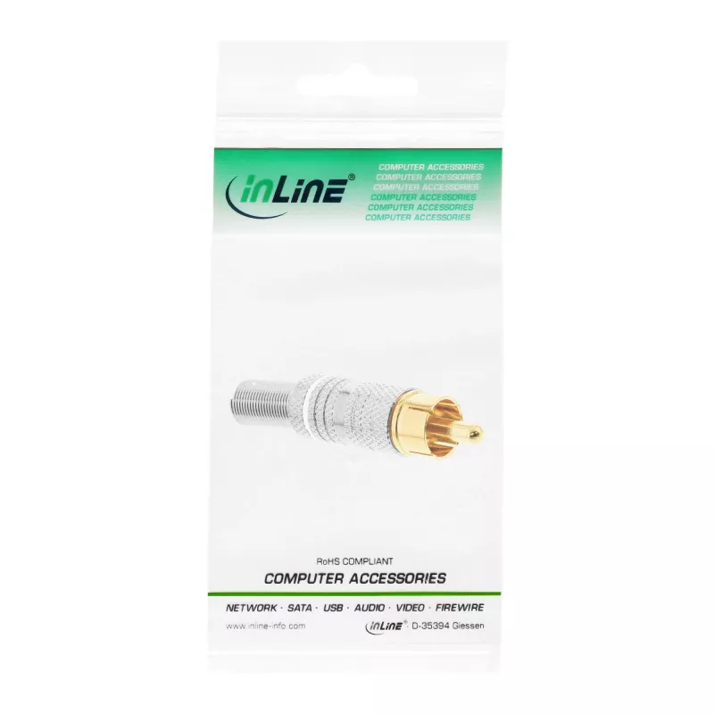 InLine męska wtyczka RCA metalowa do lutowania, srebrna, biały pierścień, do kabla 6 mm