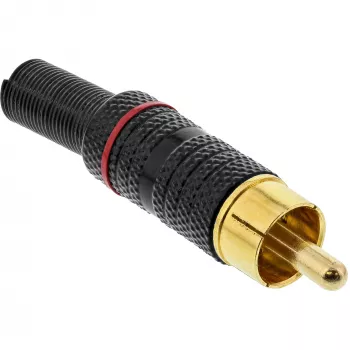 Wtyk męski RCA InLine metalowy do lutowania, czarny, czerwony pierścień, do przewodu 6 mm