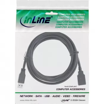 InLine USB 3.2 Gen.1 kabel Type A male / Type A female, czarny, 5m