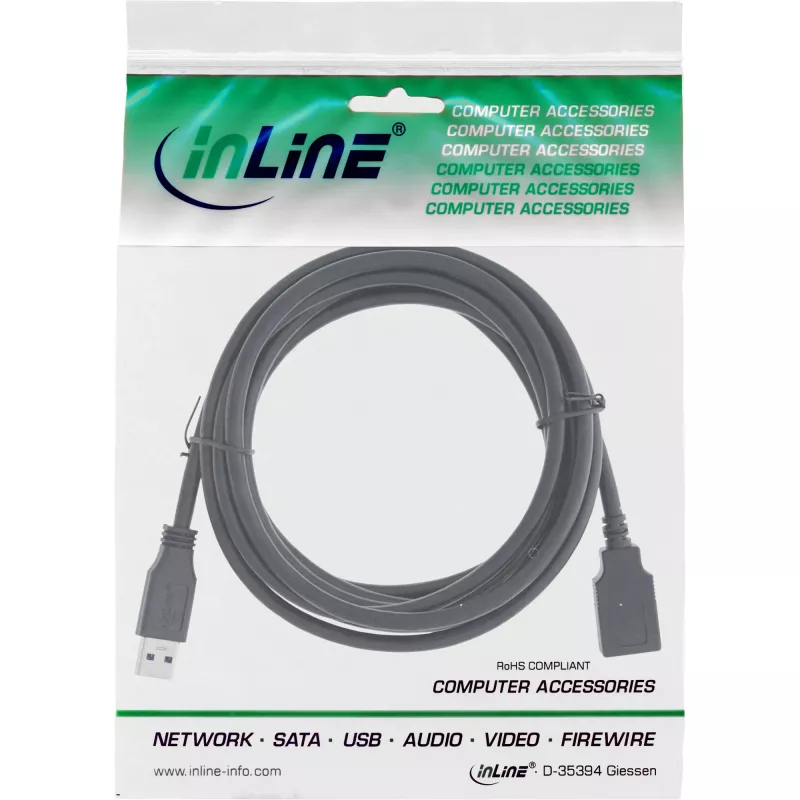 InLine USB 3.2 Gen.1 kabel Type A male / Type A female, czarny, 5m