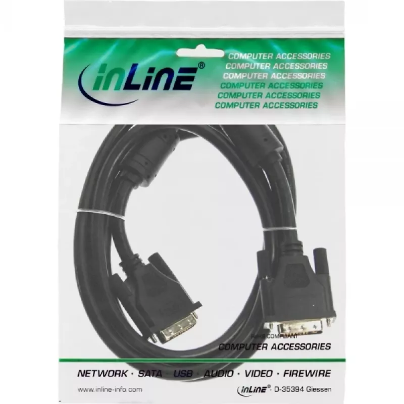 Kabel InLine DVI-D 18+1 męski / męski Single Link 2 rdzenie ferrytowe 10m