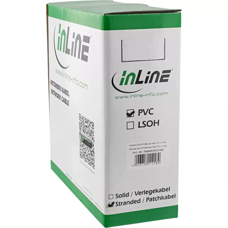 Kabel krosowy InLine S/FTP PiMF Cat.6 AWG27 PVC CU 100 m, biały