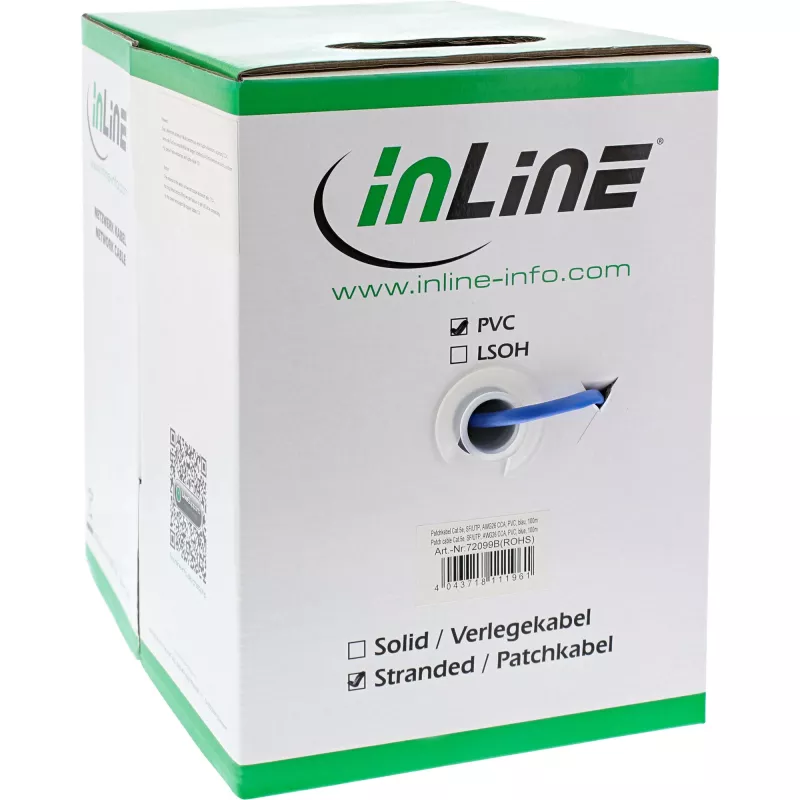 InLine Patch kabel SF/UTP Cat.5e AWG26 CCA PVC niebieski 100m