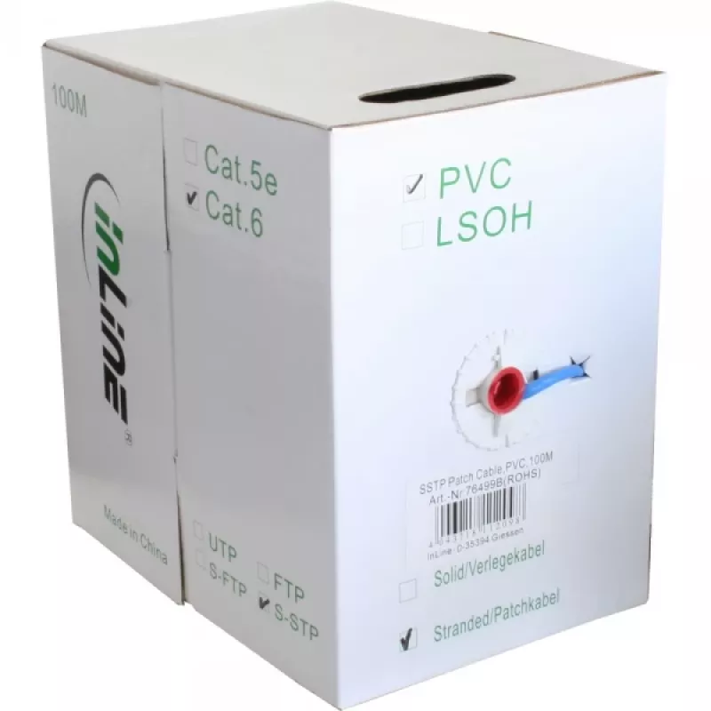 Kabel krosowy Ethernet InLine Cat6 S/FTP PiMF AWG27 PVC, 100 m, niebieski