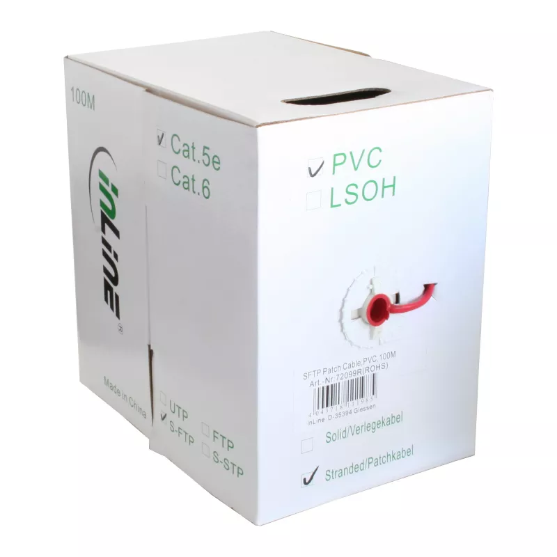 Kabel krosowy InLine SF/UTP Kat.5e AWG26 CCA PVC czerwony 100m