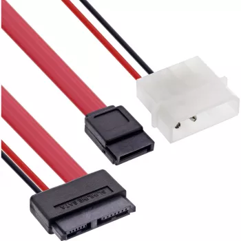 InLine Slimline SATA kabel, cienki SATA 13pin (7+6) cab. side to SATA+power, 0.4m