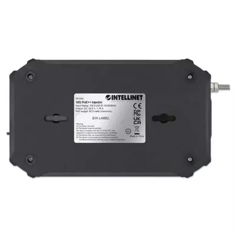 Intellinet 10G PoE++ Injector Jeden Port 95 W, Zgodny z IEEE 802.3bt (4PPoE), Obudowa Metalowa, Opcja Montażu na Ścianę