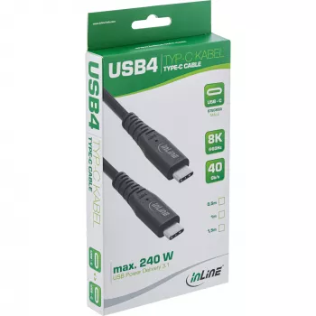 Kabel InLine USB4, USB-C męski/męski, PD 240 W, 8K60Hz, TPE czarny 0,5 m