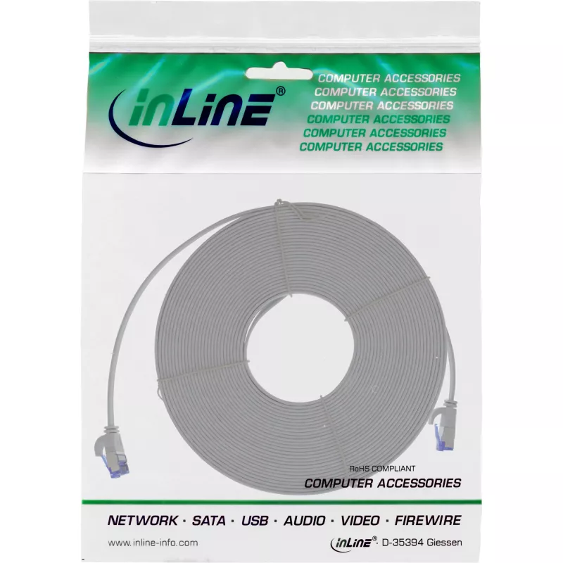 InLine patchcord płaski, U/FTP, kat.6A, TPE bezhalogenowy, szary, 5m