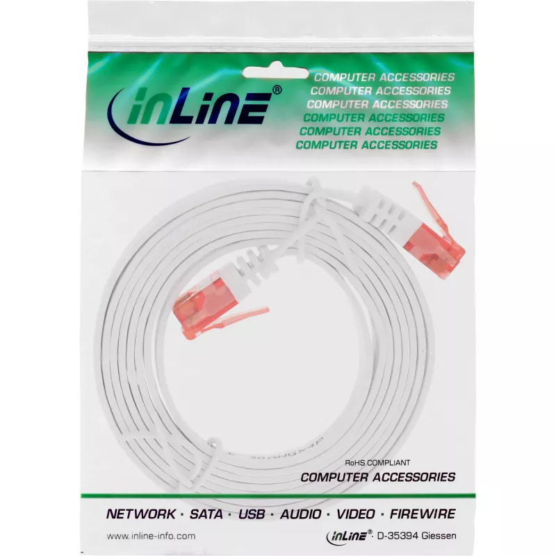 InLine Płaski Ultracienki Kabel krosowy U/UTP Kat.6 Gigabit ready biały 2m