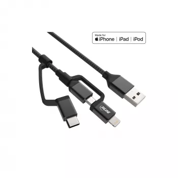 InLine 3-w-1 kabel USB, USB-A M do Micro-USB+USB-C+Lightning, czarny/aluminium