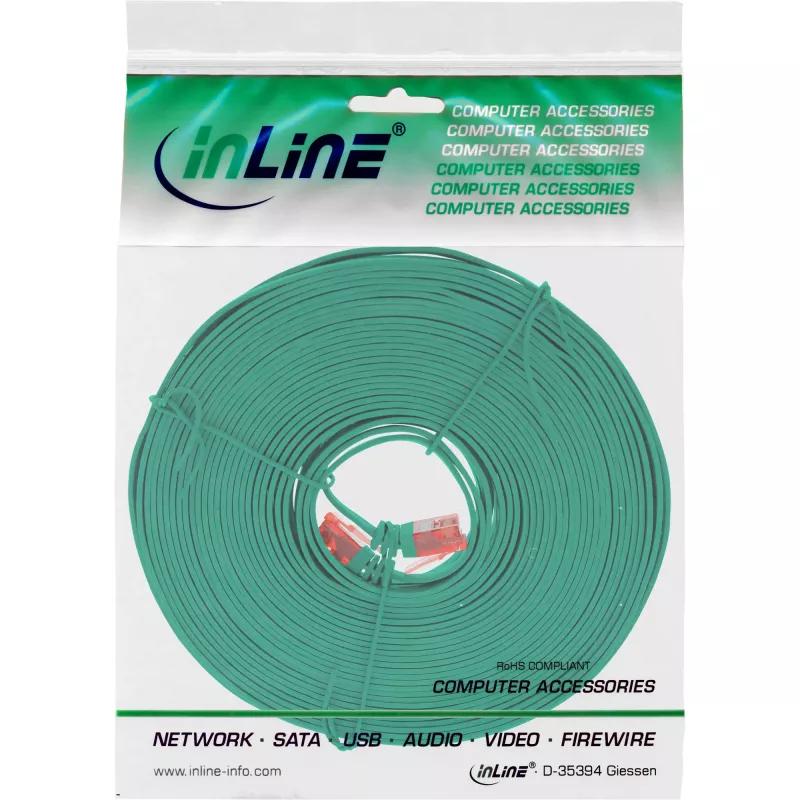 Płaski kabel krosowy InLine Ultra cienki U/UTP kat.6 Gigabit ready zielony 5m