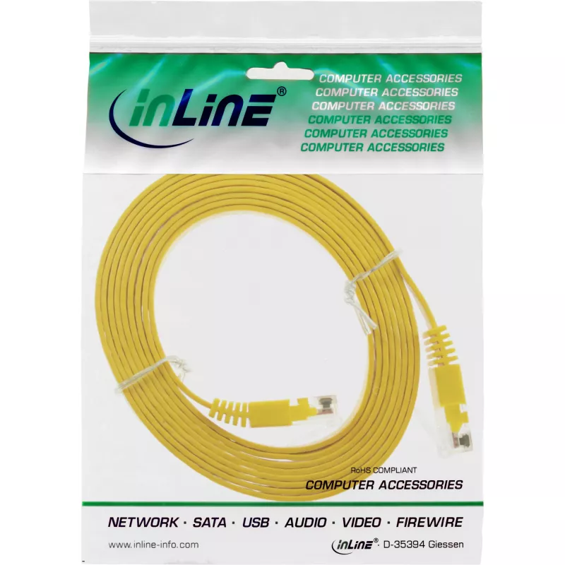 InLine Płaski Ultracienki Kabel Krosowy U/UTP Kat.6 Gigabit gotowy żółty 1m