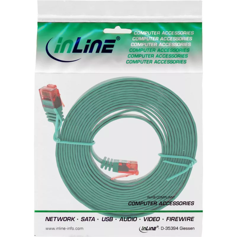 InLine Płaski Ultracienki Kabel Krosowy U/UTP Kat.6 gotowy do Gigabit Ethernet zielony 2m