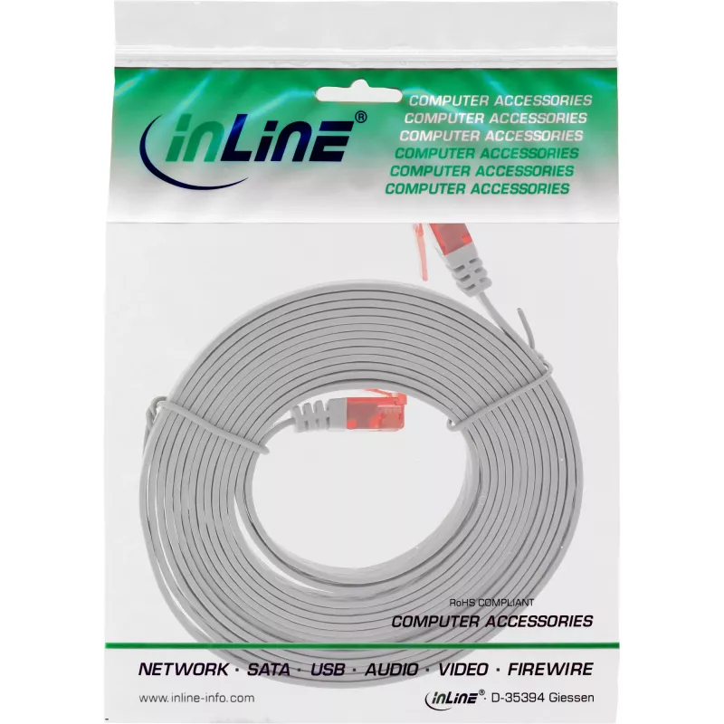 InLine płaski ultrapłaski kabel krosowy U/UTP kat.6 gotowy do sieci Gigabit szary 3 m
