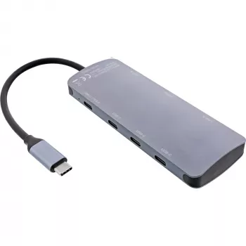 InLine USB 3.2 Gen.2 Hub, 4x USB-C + 3x USB-A, PD 100W, aluminium, szary