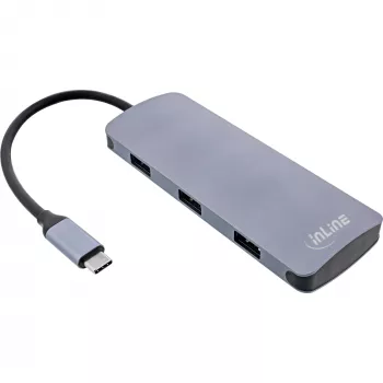 InLine USB 3.2 Gen.2 Hub, 4x USB-C + 3x USB-A, PD 100W, aluminium, szary