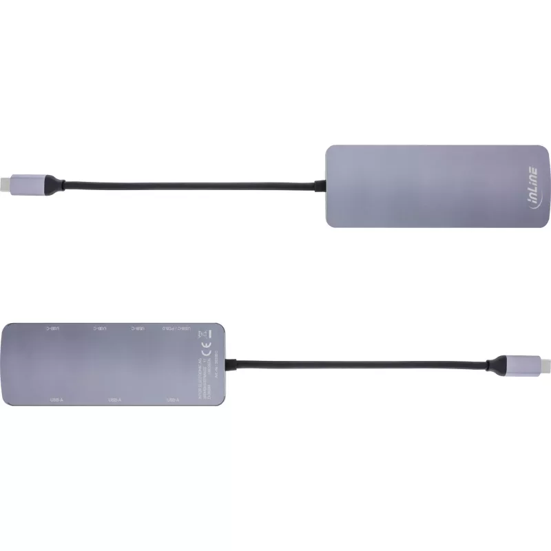 InLine USB 3.2 Gen.2 Hub, 4x USB-C + 3x USB-A, PD 100W, aluminium, szary