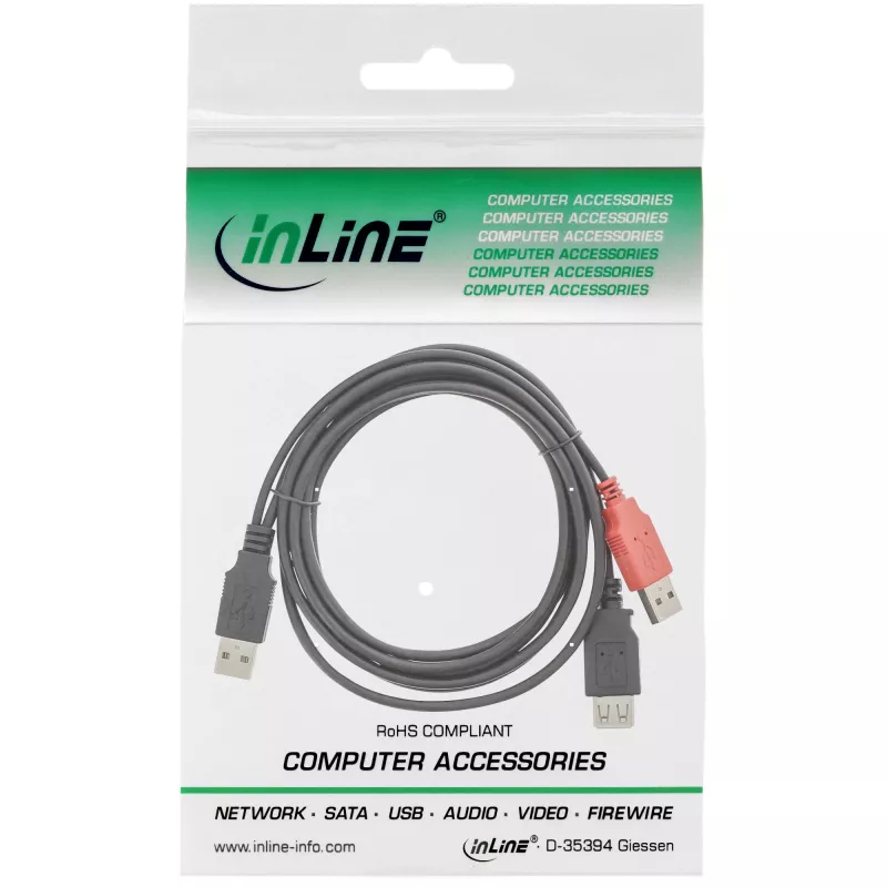 Kabel USB 2.0 Y 2x Typ A męski/żeński InLine 34510Z 0,2 m