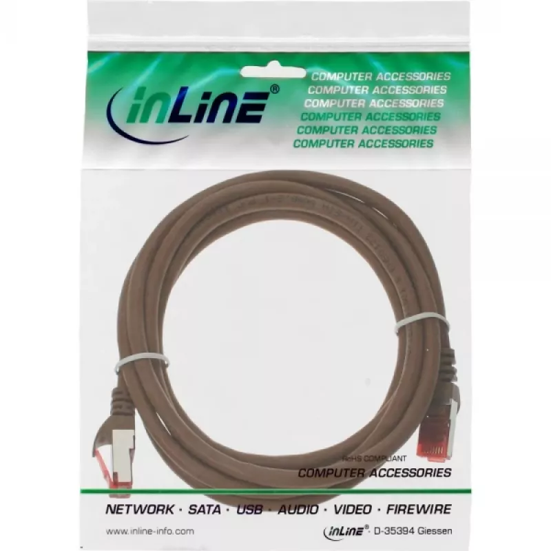 Kabel krosowy InLine S/FTP PiMF Kat.6 250 MHz PVC miedziany brązowy 25 m