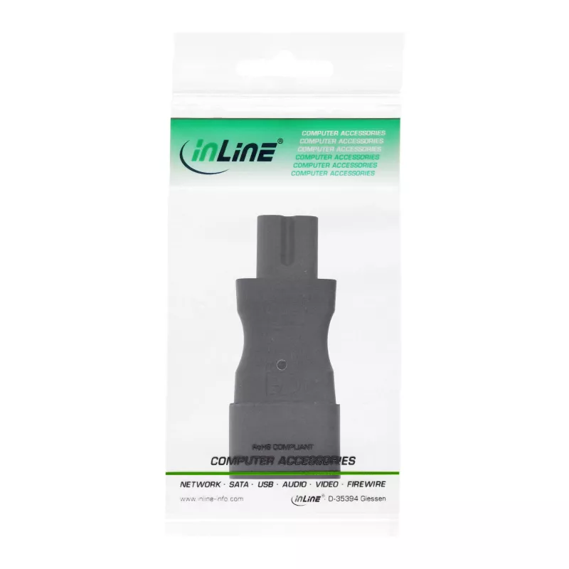 InLine Adapter zasilacza IEC 60320 C14 / C7, 3-pinowe urządzenie IEC na 2-pinowe