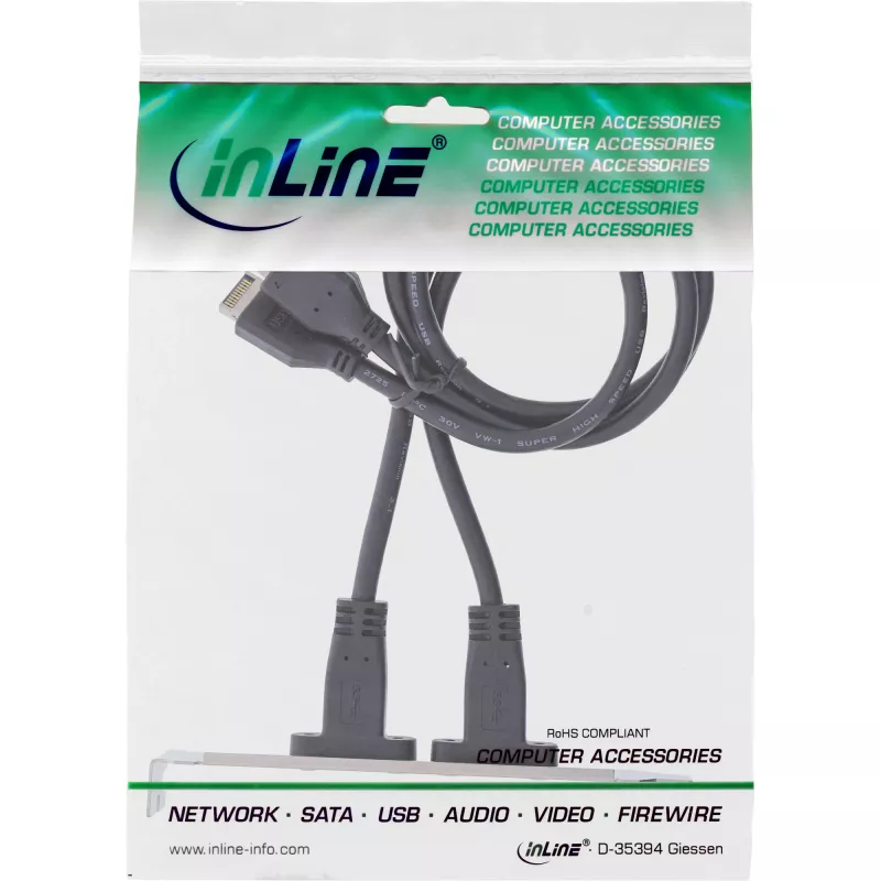 Wspornik szczelinowy InLine USB-C do panelu przedniego USB 3.2 Key-A wewnętrzny, 0,5 m